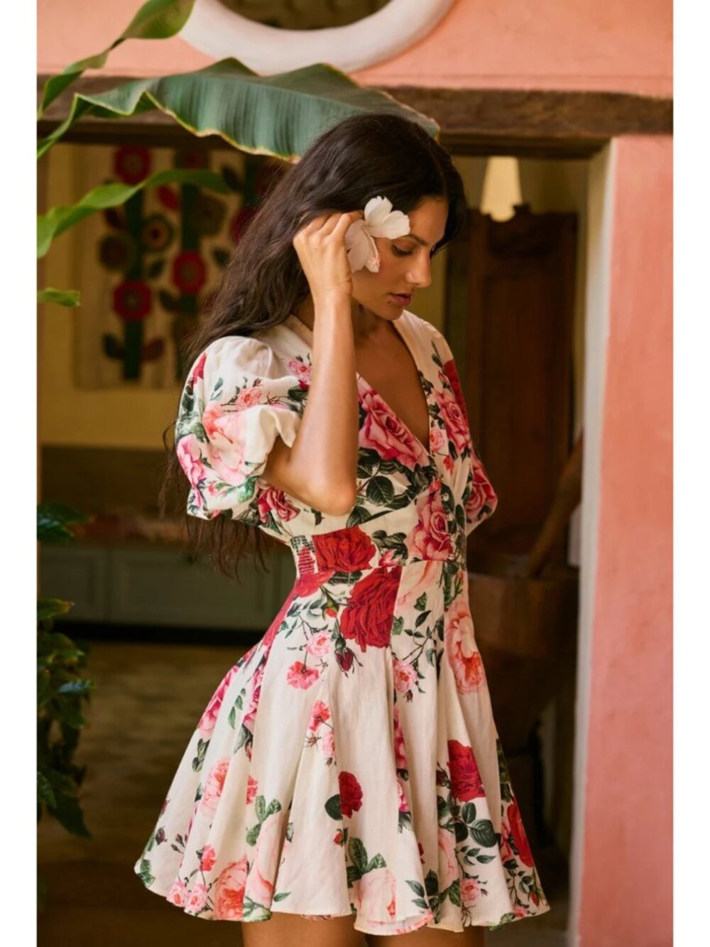 Hemant & Nandita Naaz Floral Skater Mini Dress Cream Red Size Small - Picture 10 of 14
